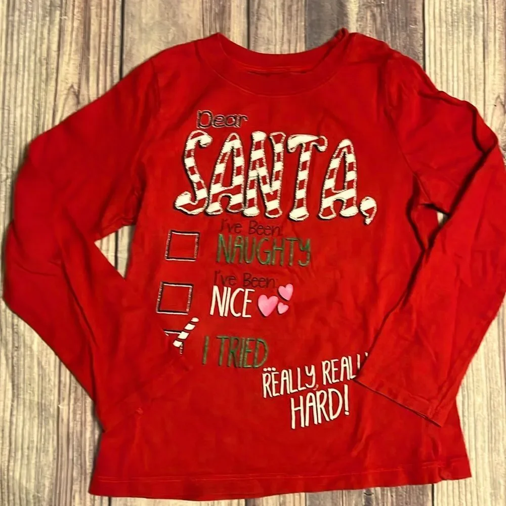 The Children’s Place Christmas Shirt 5/6 Top Red Holiday Santa
